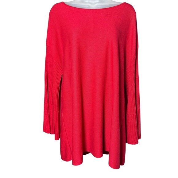 Lane Bryant Red Tunic Sweater Bell Trumpet Layered Sleeves Size 18/20 - Picture 1 of 6